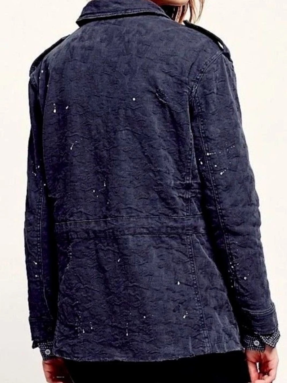 Free People Navy Blue Utility Military Jacket with Cargo Drawstring Small - Picture 4 of 15
